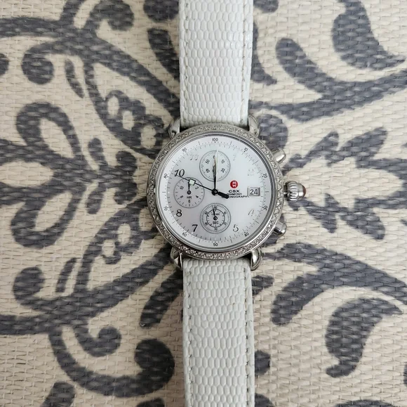 Michele Woman's CSX Diamond Chronograph Watch /3 Leather Bands - Picture 2 of 6